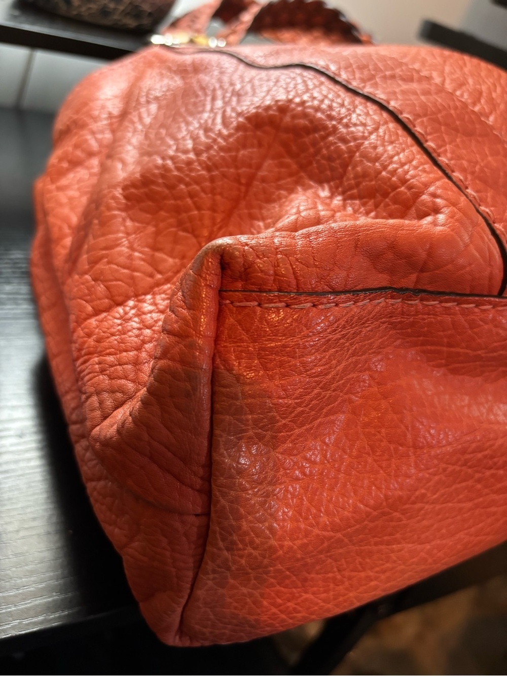 Auth Gucci Vintage Libeccio Medium Bamboo Bar Tote -Orange/Rust Pebbled Leather - Picture 6 of 16